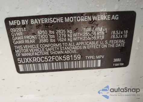 2015 BMW X5 xDrive35I from USA, damaged, VIN 5UXKR0C52F0K58159